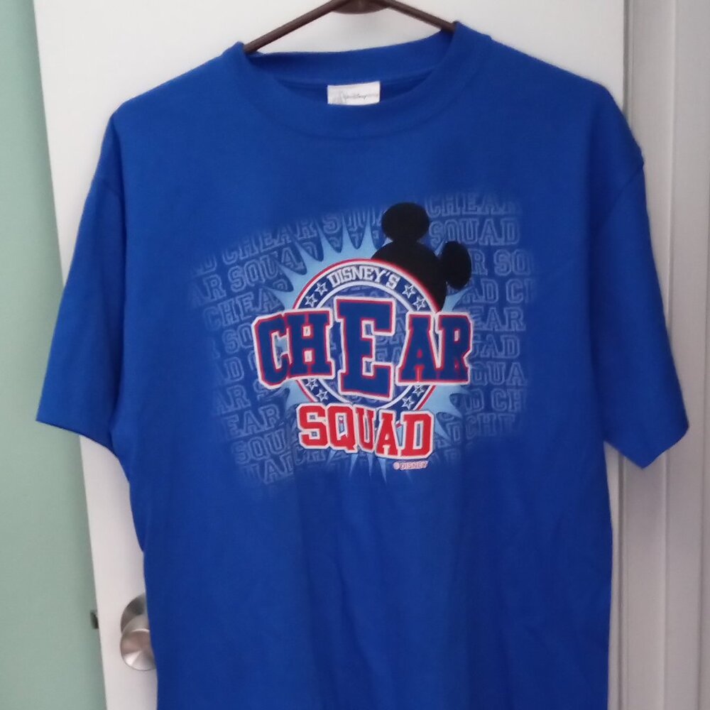 Walt Disney World Cheer Squad T-Shirt  Sz Adult L Unisex Blue Mickey Ears